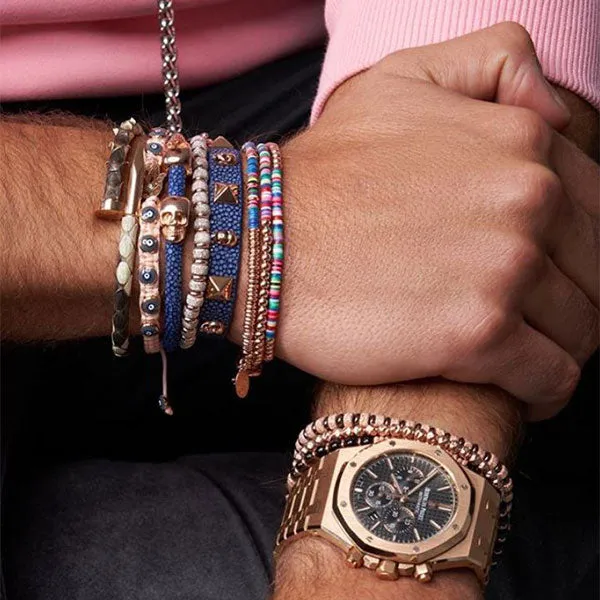 Double African Beaded Bracelet with Rose Gold