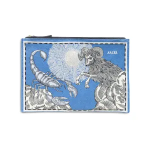 Embroidered Pouch, Astro Aries In Blue #2