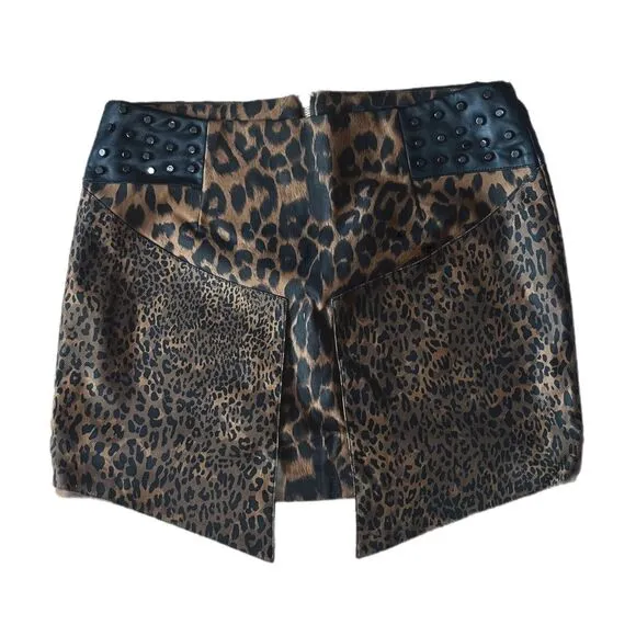 Endless Rose Faux Leather Leopard Print Mini Skirt Size S