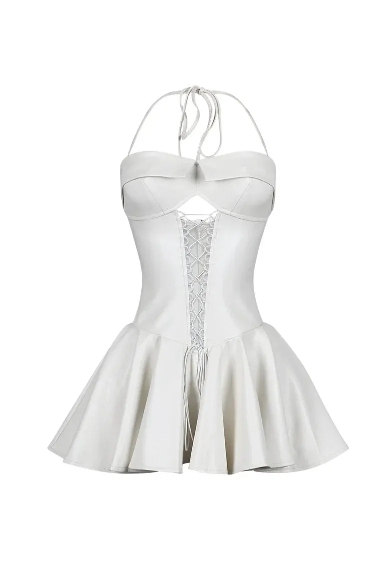 Faux Leather Corset Flare Mini Dress