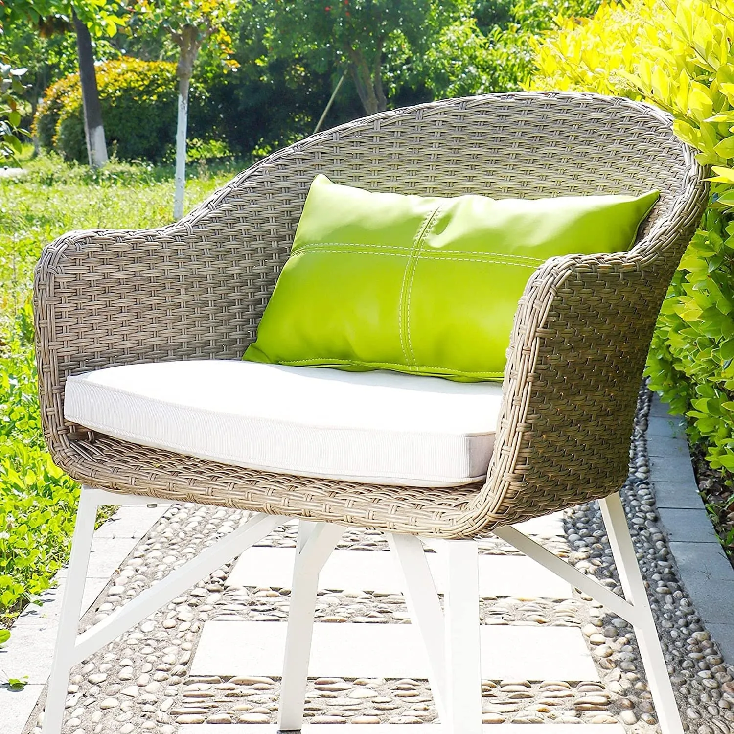 Faux Leather Lumbar Throw Pillow in Lime Green (Set of 2)