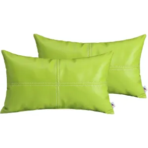 Faux Leather Lumbar Throw Pillow in Lime Green (Set of 2)