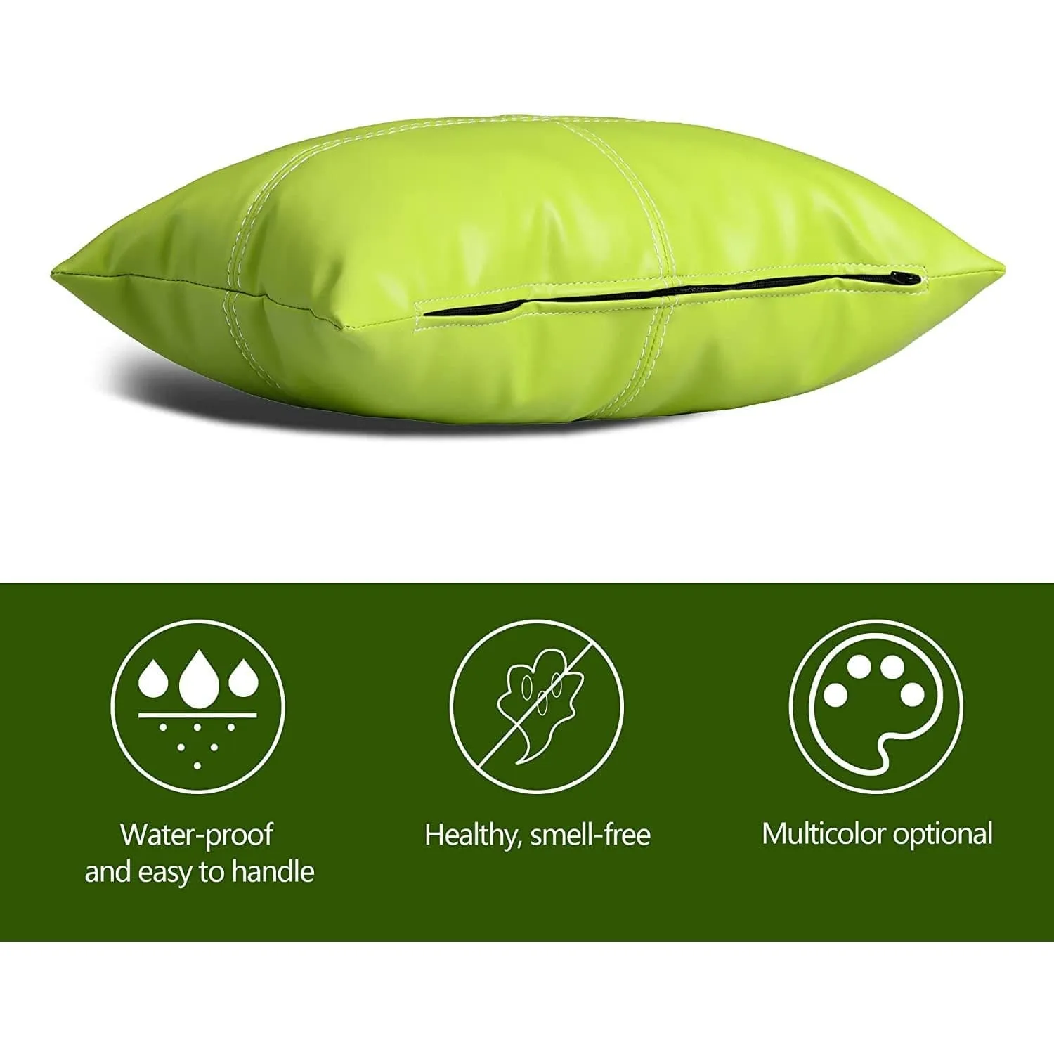 Faux Leather Lumbar Throw Pillow in Lime Green (Set of 2)