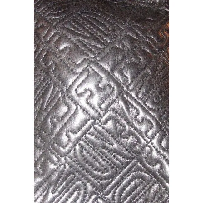 Fendi Black Logo Print Quilted Leather Satchel w Pasta Engraved Gold Handles