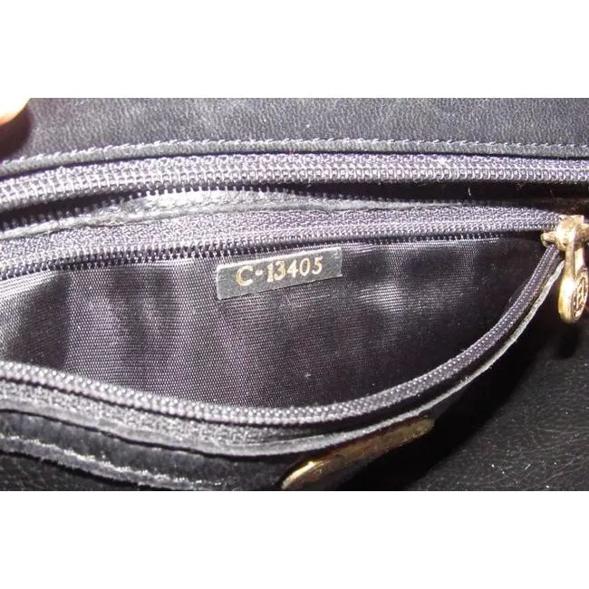 Fendi Black Logo Print Quilted Leather Satchel w Pasta Engraved Gold Handles