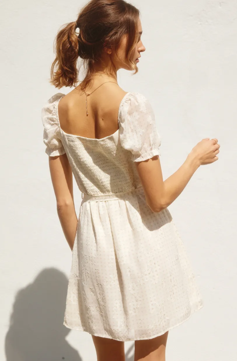 Floral Jacquard Puff Sleeve Dress