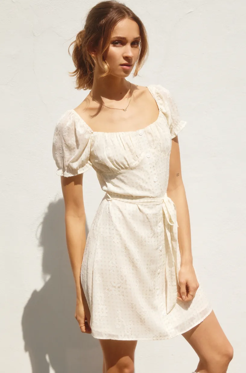 Floral Jacquard Puff Sleeve Dress