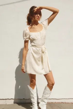 Floral Jacquard Puff Sleeve Dress