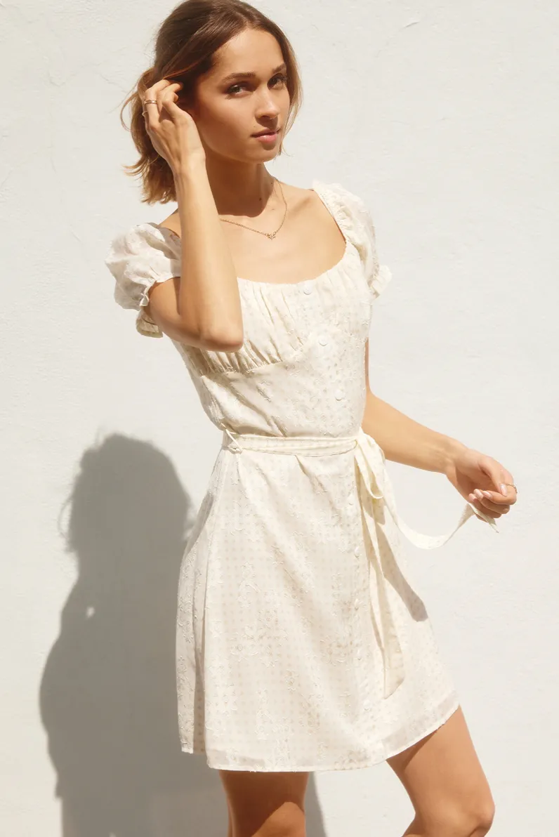 Floral Jacquard Puff Sleeve Dress