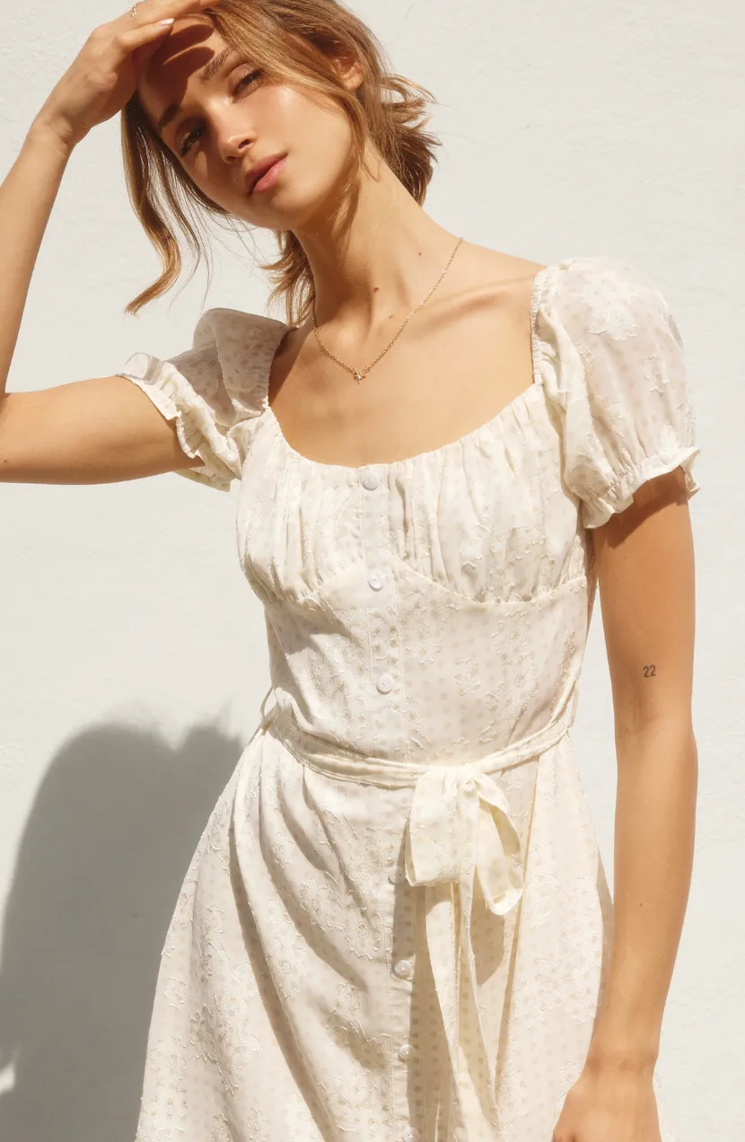 Floral Jacquard Puff Sleeve Dress