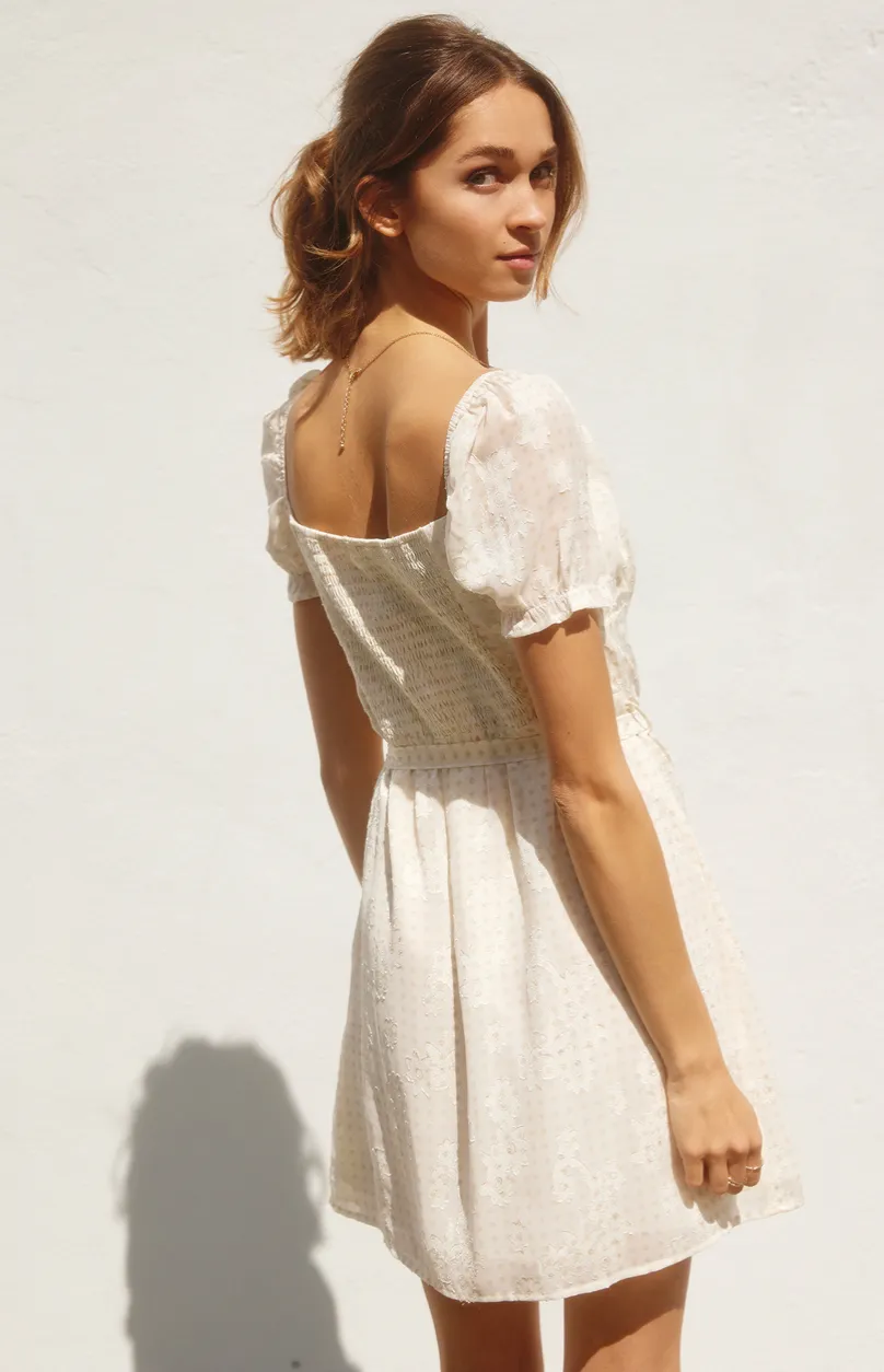 Floral Jacquard Puff Sleeve Dress