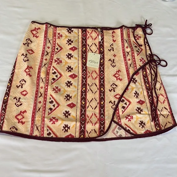 Free People Cleo Wrap Skirt in Multi Combo Size 10 NWT