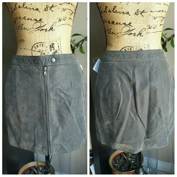 Free People Distressed Zip Front Faux Leather Mini