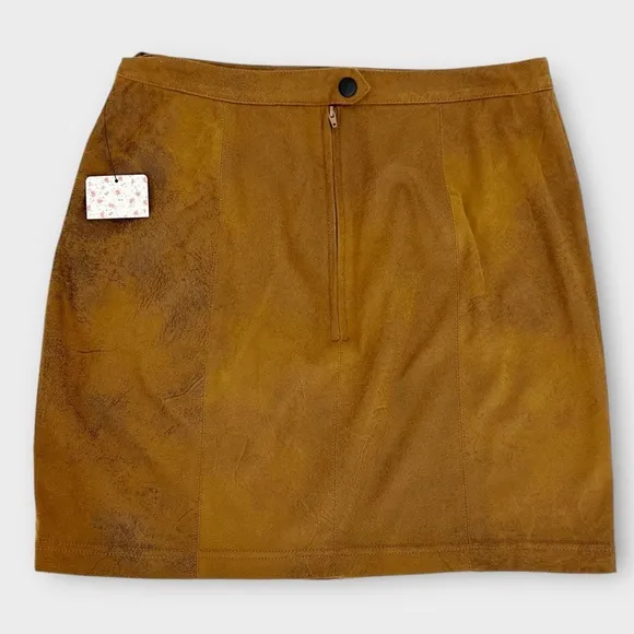 Free People OB1011915‎ Rumi Ruched Faux Leather Miniskirt Western Cowgirl