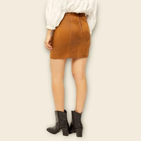 Free People OB1011915‎ Rumi Ruched Faux Leather Miniskirt Western Cowgirl