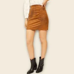 Free People OB1011915‎ Rumi Ruched Faux Leather Miniskirt Western Cowgirl