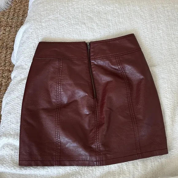 Free People Retro Burgundy Maroon Faux Vegan Leather Mini Skirt