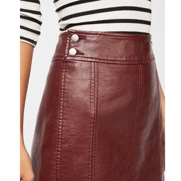Free People Retro Burgundy Maroon Faux Vegan Leather Mini Skirt