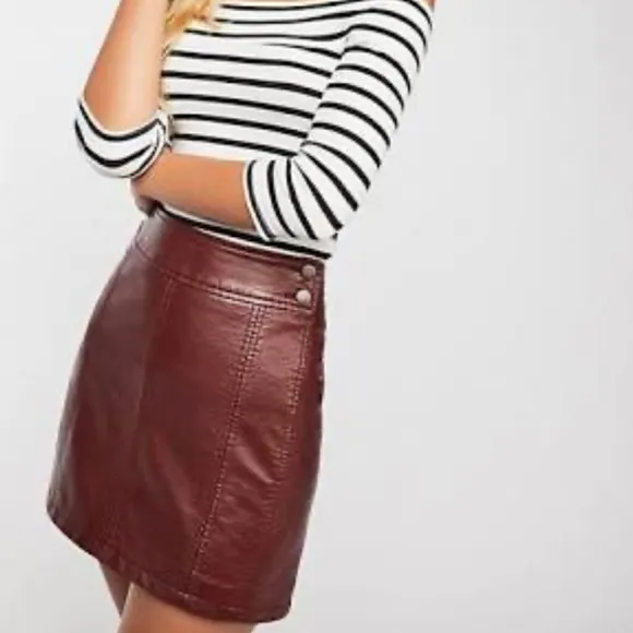 Free People Retro Burgundy Maroon Faux Vegan Leather Mini Skirt