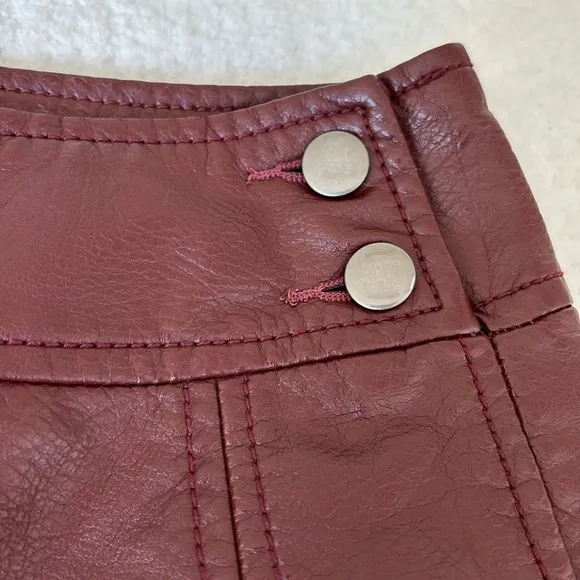 Free People Retro Burgundy Maroon Faux Vegan Leather Mini Skirt