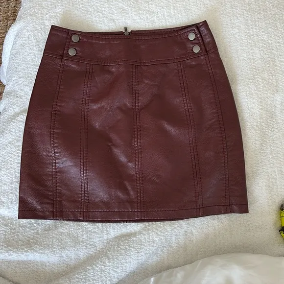 Free People Retro Burgundy Maroon Faux Vegan Leather Mini Skirt