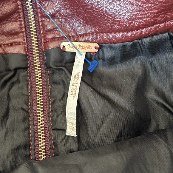 Free People Retro Burgundy Maroon Faux Vegan Leather Mini Skirt