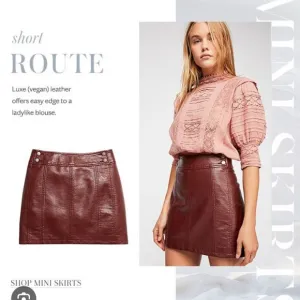 Free People Retro Burgundy Maroon Faux Vegan Leather Mini Skirt