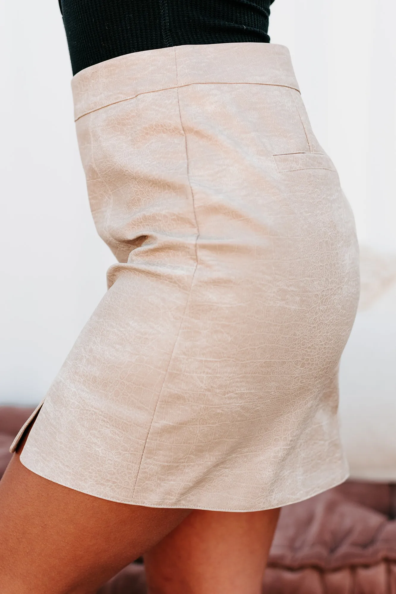 Friday Night Fun Faux Leather Mini Skirt (Cream)