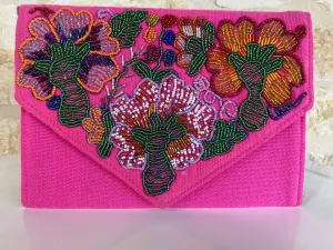 Fuchsia Beaded Chiapas Clutch