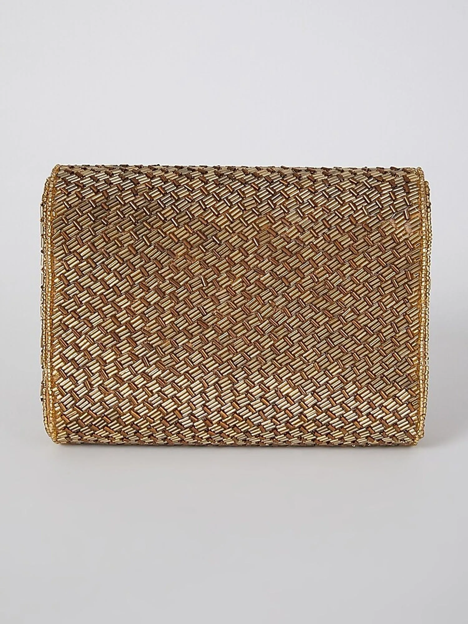 Geeta Basra Antique Gold Weave Flapover Clutch
