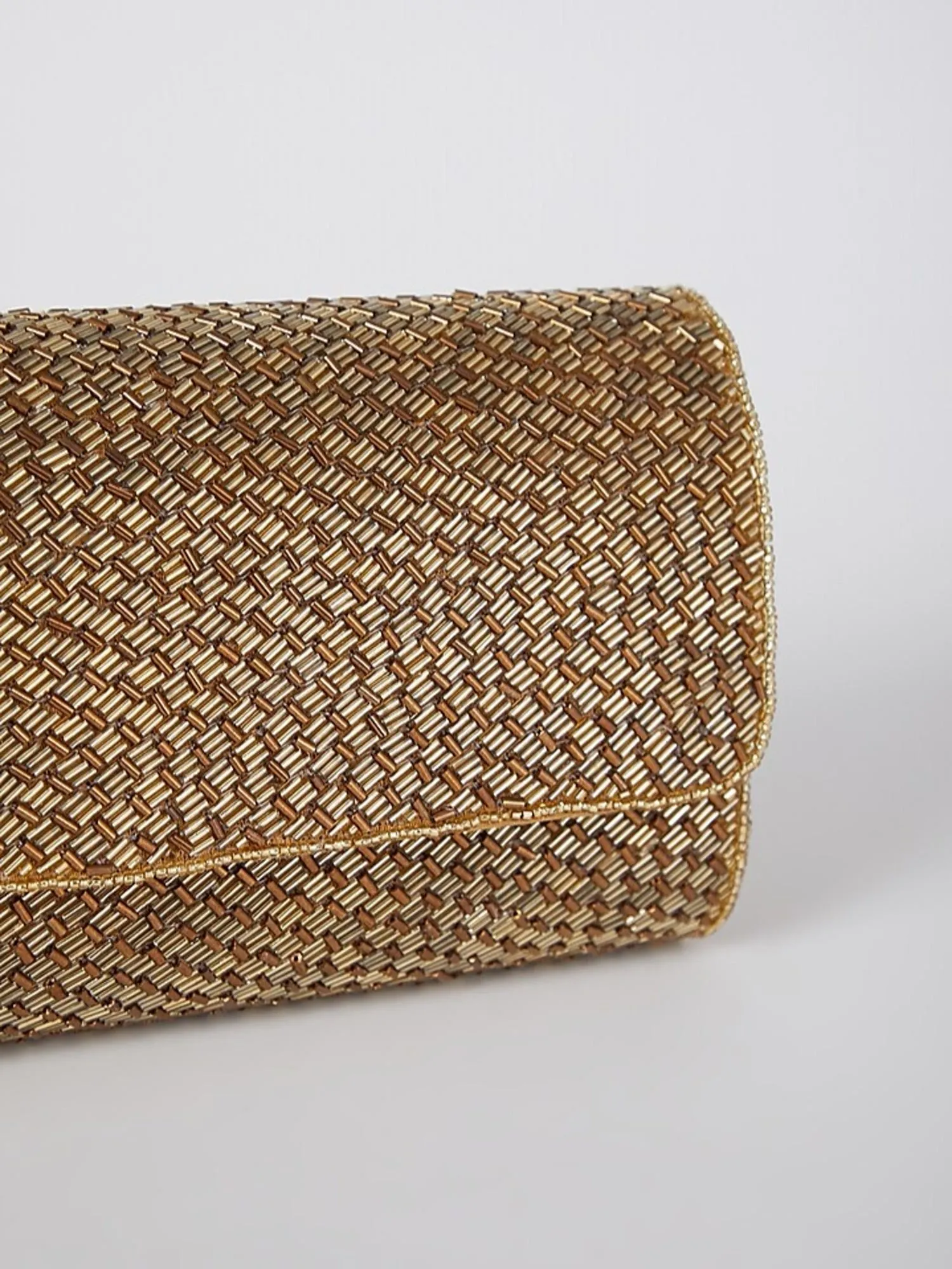 Geeta Basra Antique Gold Weave Flapover Clutch