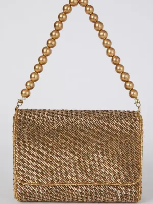 Geeta Basra Antique Gold Weave Flapover Clutch