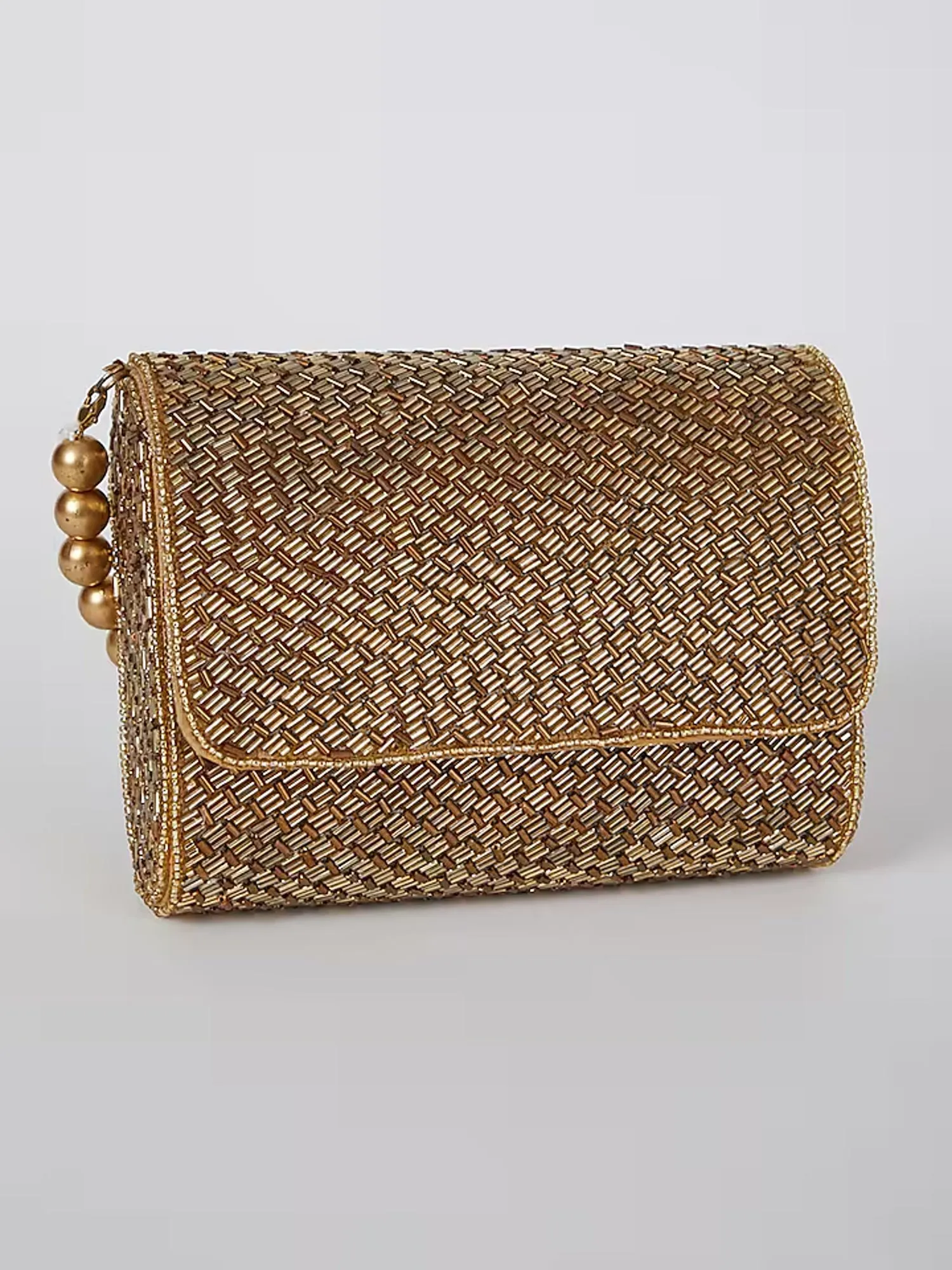Geeta Basra Antique Gold Weave Flapover Clutch