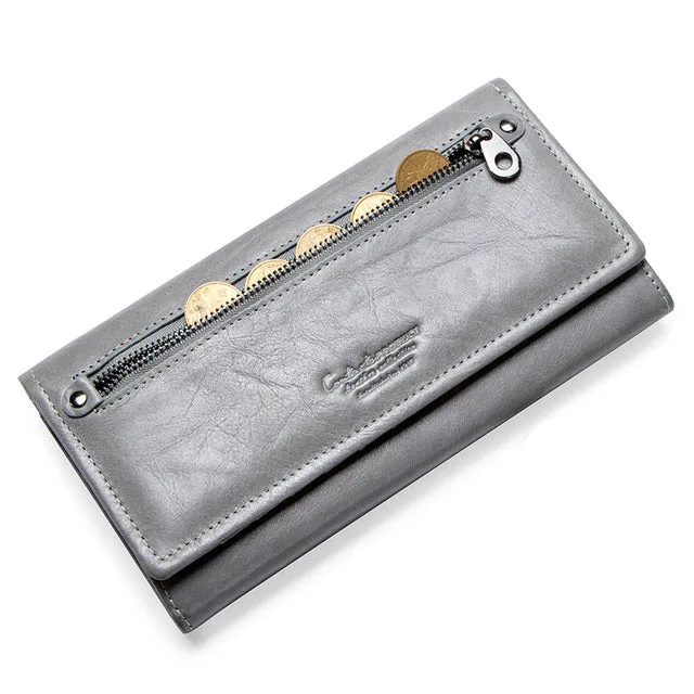 Genuine Leather Women Long Purse Clutches Money Red Wallets