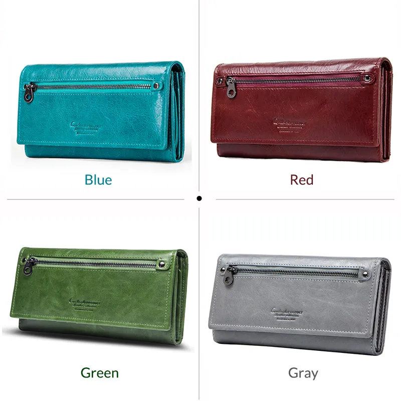 Genuine Leather Women Long Purse Clutches Money Red Wallets