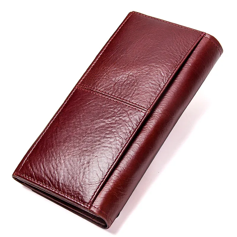 Genuine Leather Women Long Purse Clutches Money Red Wallets
