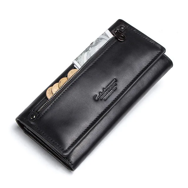 Genuine Leather Women Long Purse Clutches Money Red Wallets