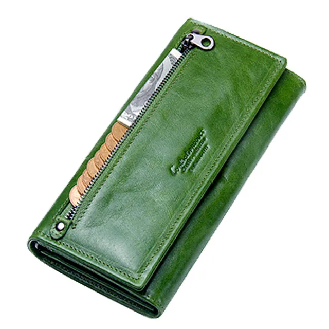 Genuine Leather Women Long Purse Clutches Money Red Wallets