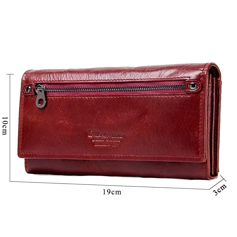 Genuine Leather Women Long Purse Clutches Money Red Wallets
