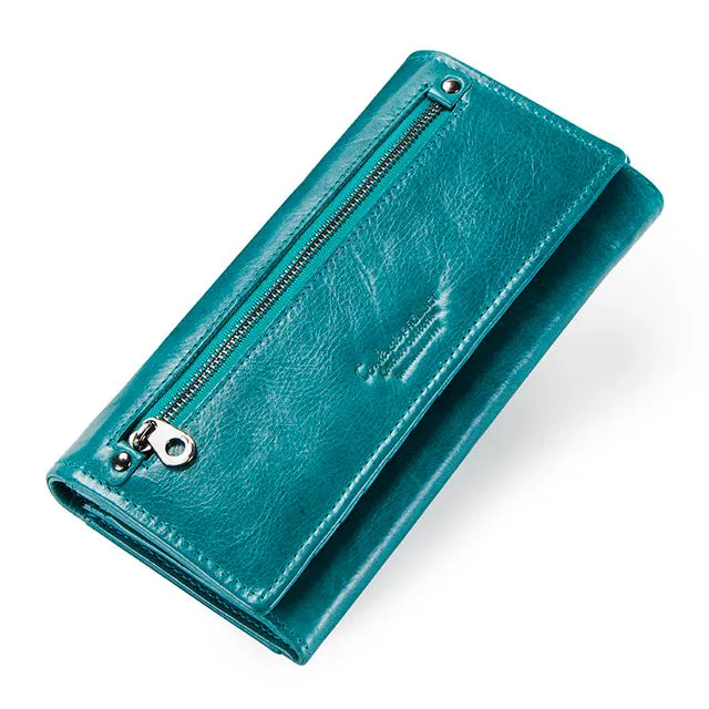 Genuine Leather Women Long Purse Clutches Money Red Wallets