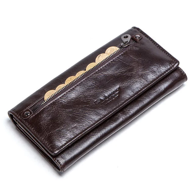 Genuine Leather Women Long Purse Clutches Money Red Wallets
