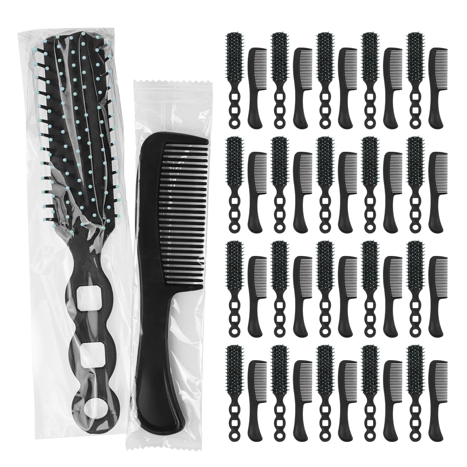 Gisdo Hair Brush and Comb Set, 100 Pcs Bulk for Homeless Individually Wrapped, Lightweight Hair Brush and Comb for Women Kids Hotel Travel (Black)