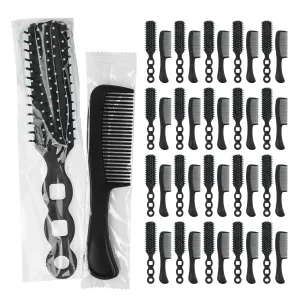 Gisdo Hair Brush and Comb Set, 100 Pcs Bulk for Homeless Individually Wrapped, Lightweight Hair Brush and Comb for Women Kids Hotel Travel (Black)