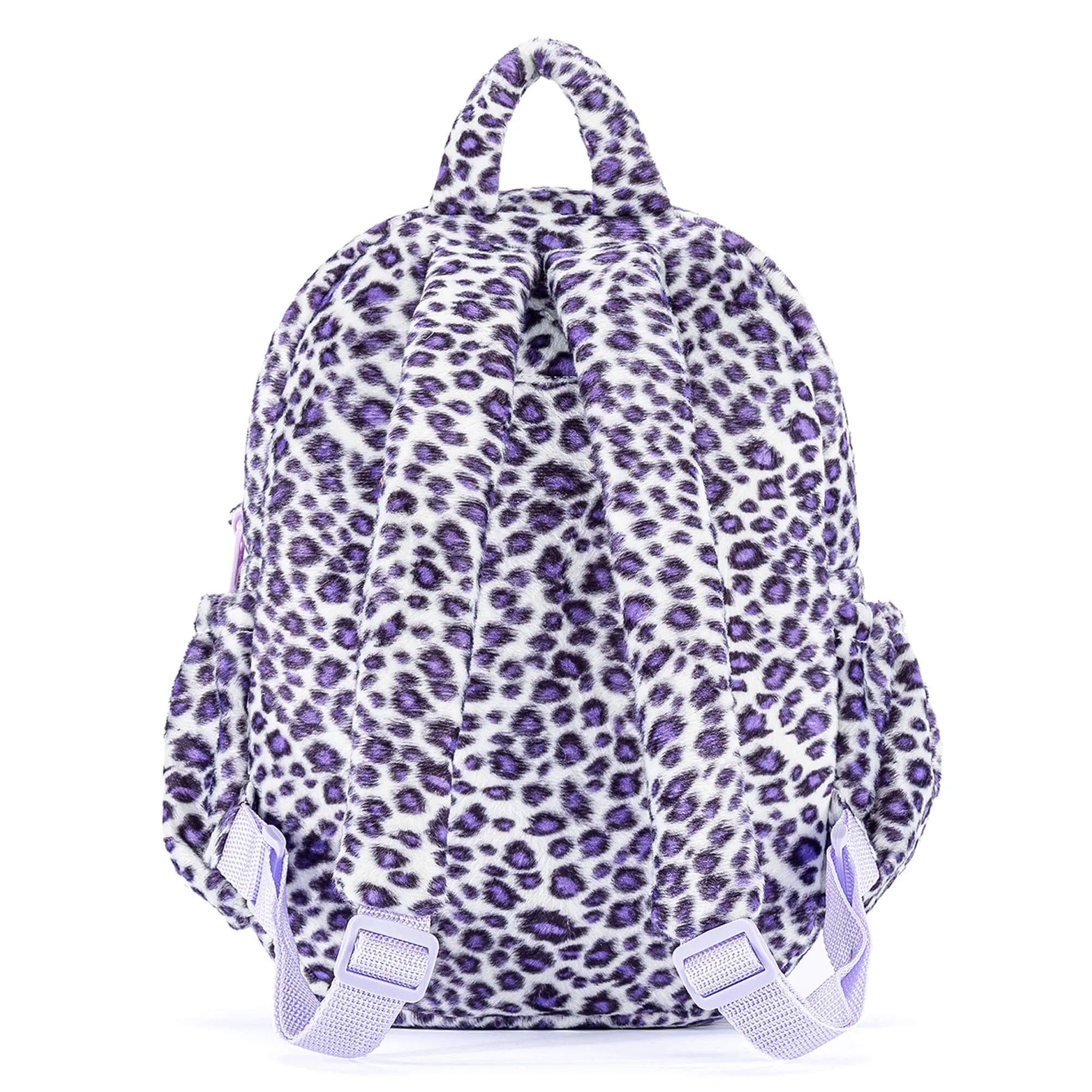 Gloveleya 11-inch Toddler Girl Backpack Fashion Plush Kindergarten Backpacks with 12-inch Curly Hair Purple Leopard Skirt Doll Tanned