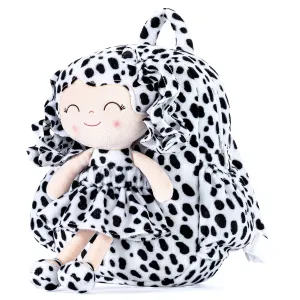 Gloveleya 11-inch Toddler Girl Backpack Plush Kindergarten Backpacks with 12-inch Curly Hair Animal Doll in Black and White Skirt
