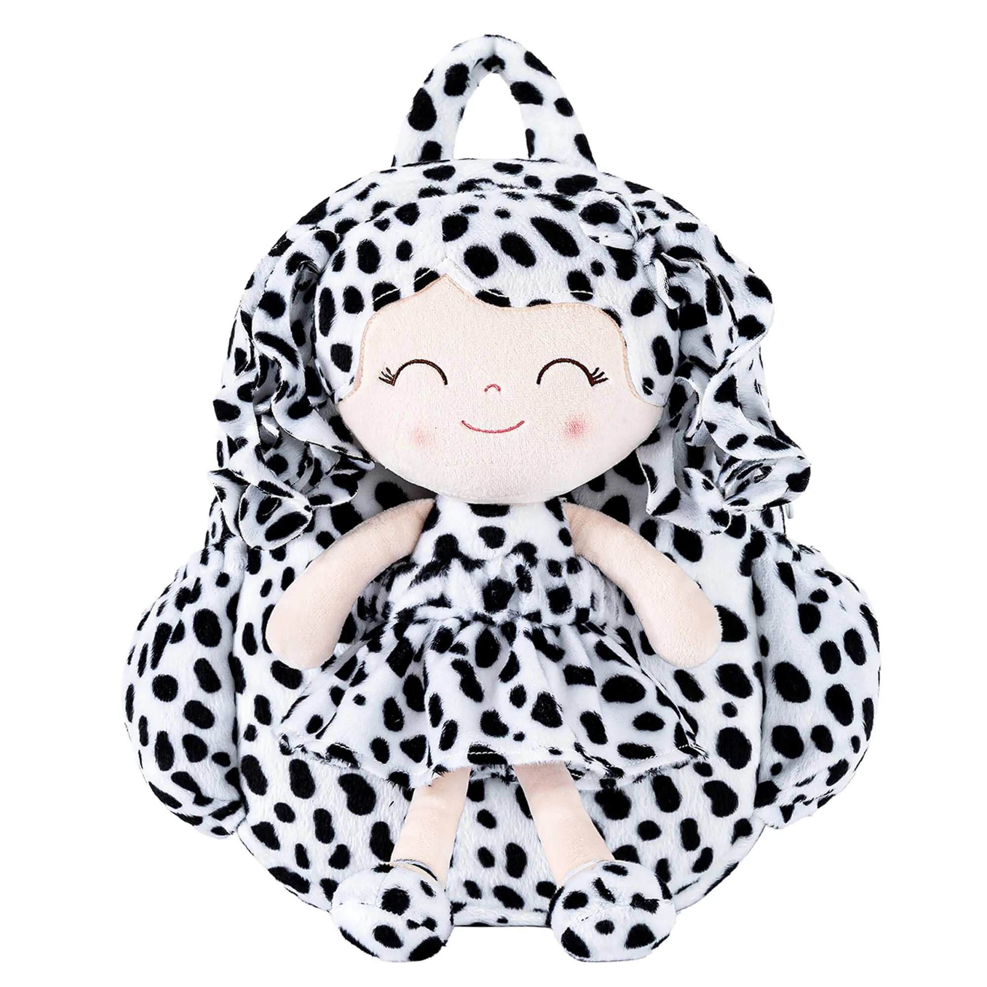 Gloveleya 11-inch Toddler Girl Backpack Plush Kindergarten Backpacks with 12-inch Curly Hair Animal Doll in Black and White Skirt