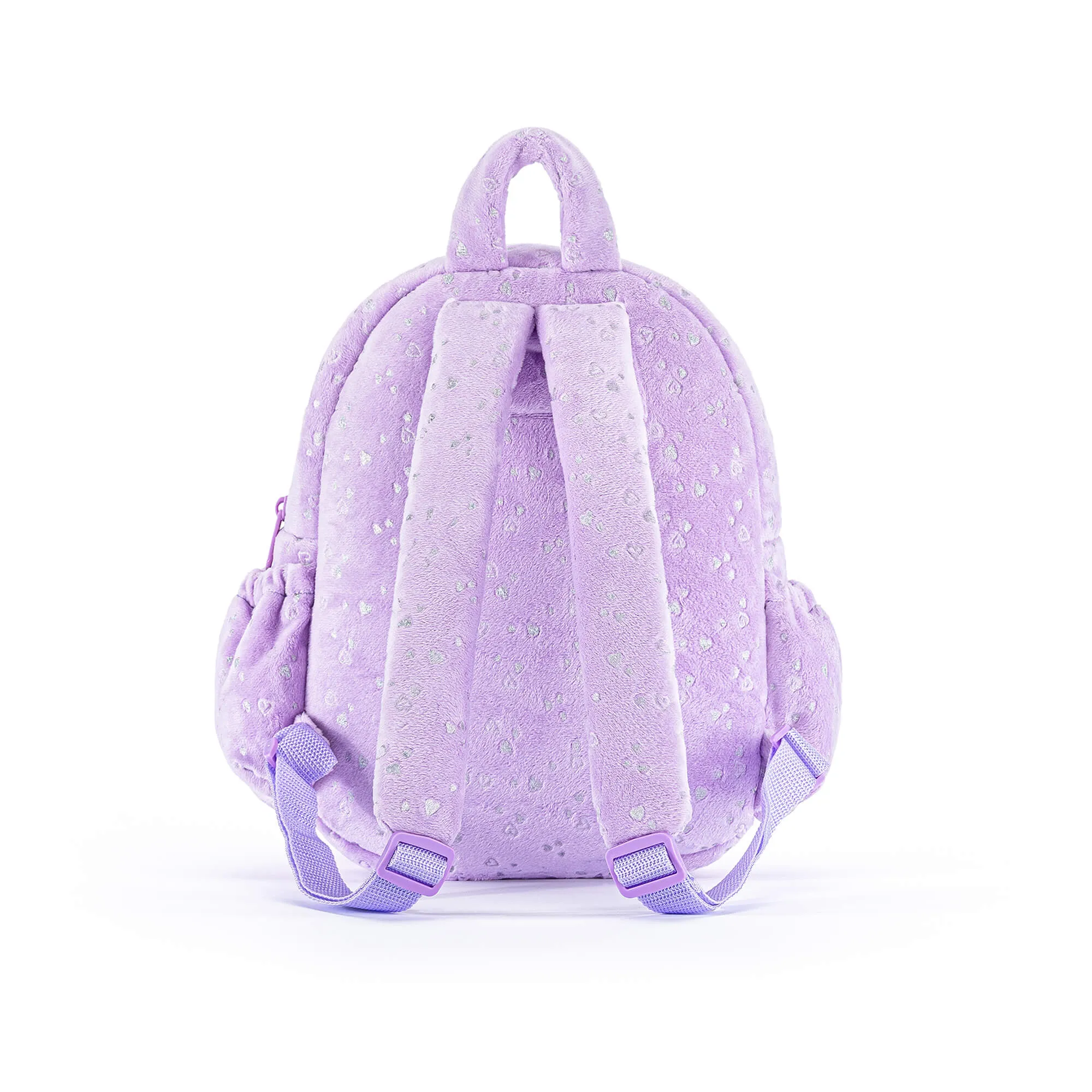 Gloveleya 11-inch Toddler Girl Backpack Plush Kindergarten Backpacks with 12-inch Curly Hair Ironing Silver Heart Doll Purple