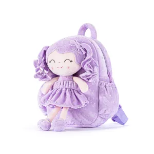 Gloveleya 11-inch Toddler Girl Backpack Plush Kindergarten Backpacks with 12-inch Curly Hair Ironing Silver Heart Doll Purple