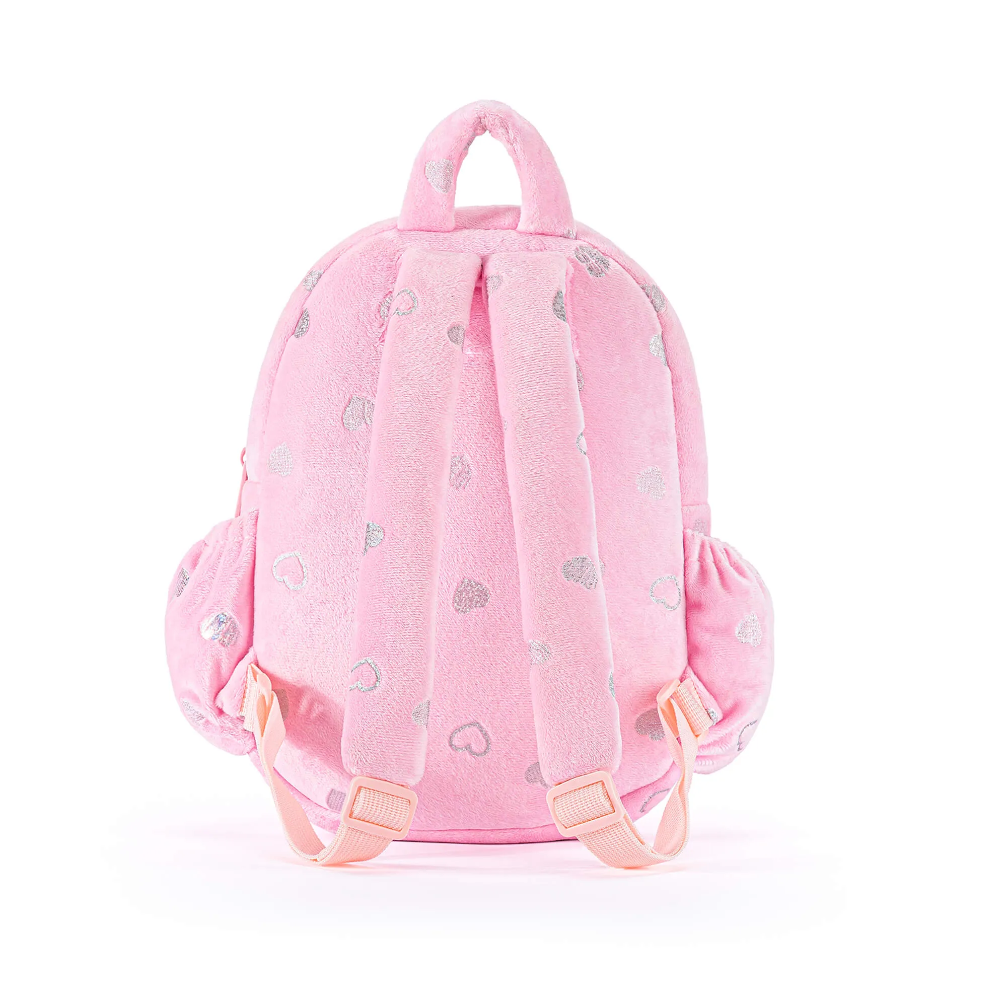 Gloveleya 11-inch Toddler Girl Backpack Plush Kindergarten Backpacks with 12-inch Curly Hair Ironing Silver Heart Doll Rose