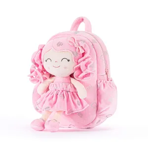 Gloveleya 11-inch Toddler Girl Backpack Plush Kindergarten Backpacks with 12-inch Curly Hair Ironing Silver Heart Doll Rose